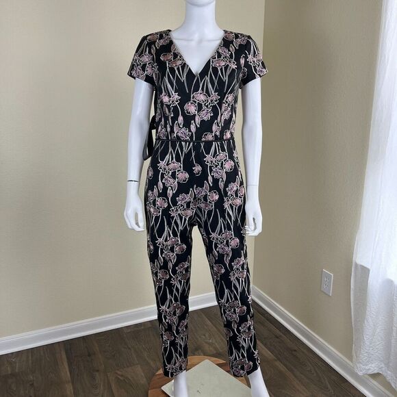 JS Collections Women's Size 6 Floral Embroidered Printed Crepe V-Neck Jumpsuit - Picture 9 of 16